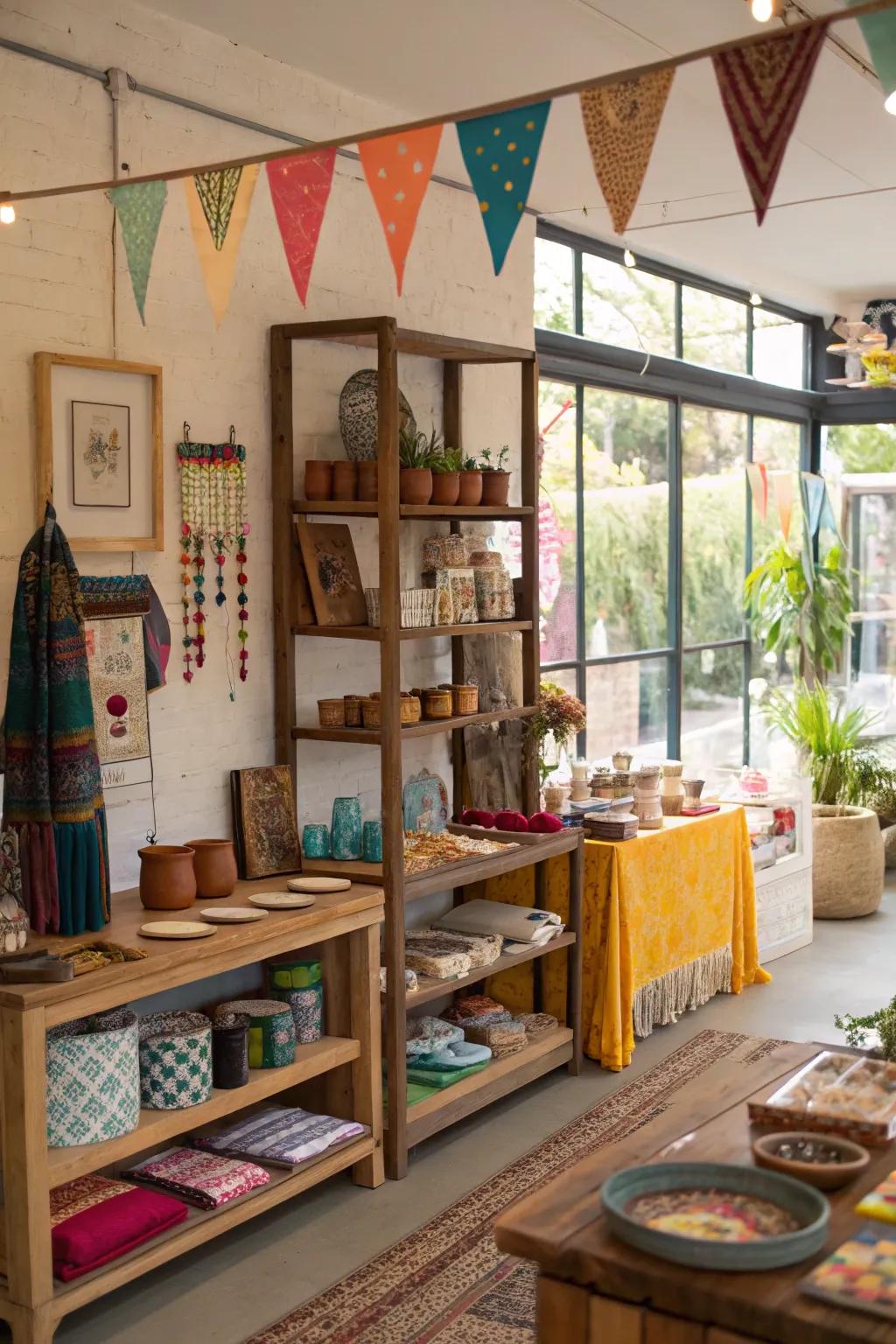 A impromptu market theme fosters regional artisans and lends charm.