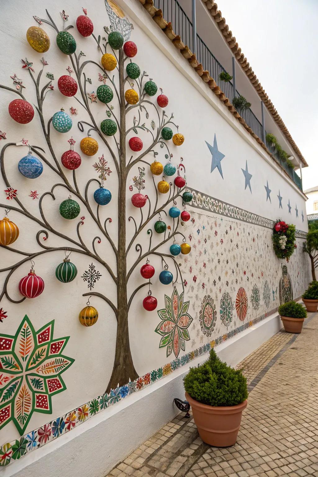 An artistic ornament arbor wall display.