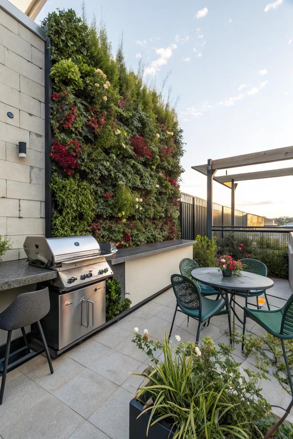 Living walls add life and color to small BBQ spaces.