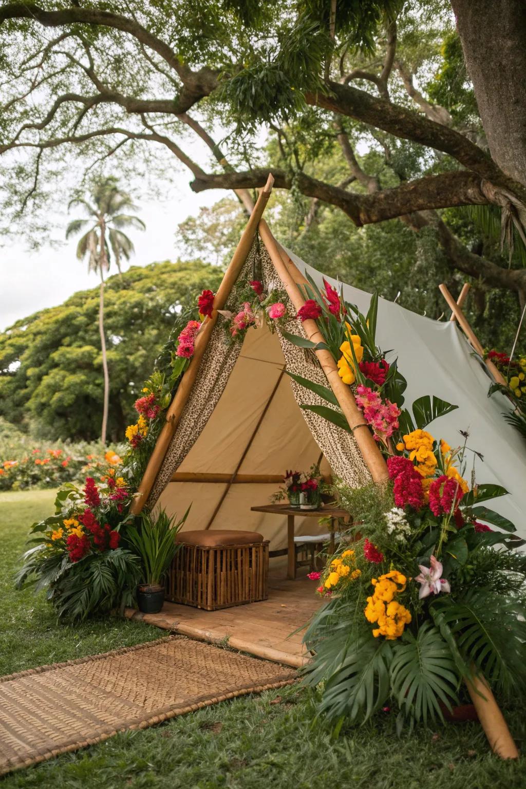 A tropical paradise theme introduces vibrant hues and lush greenery.