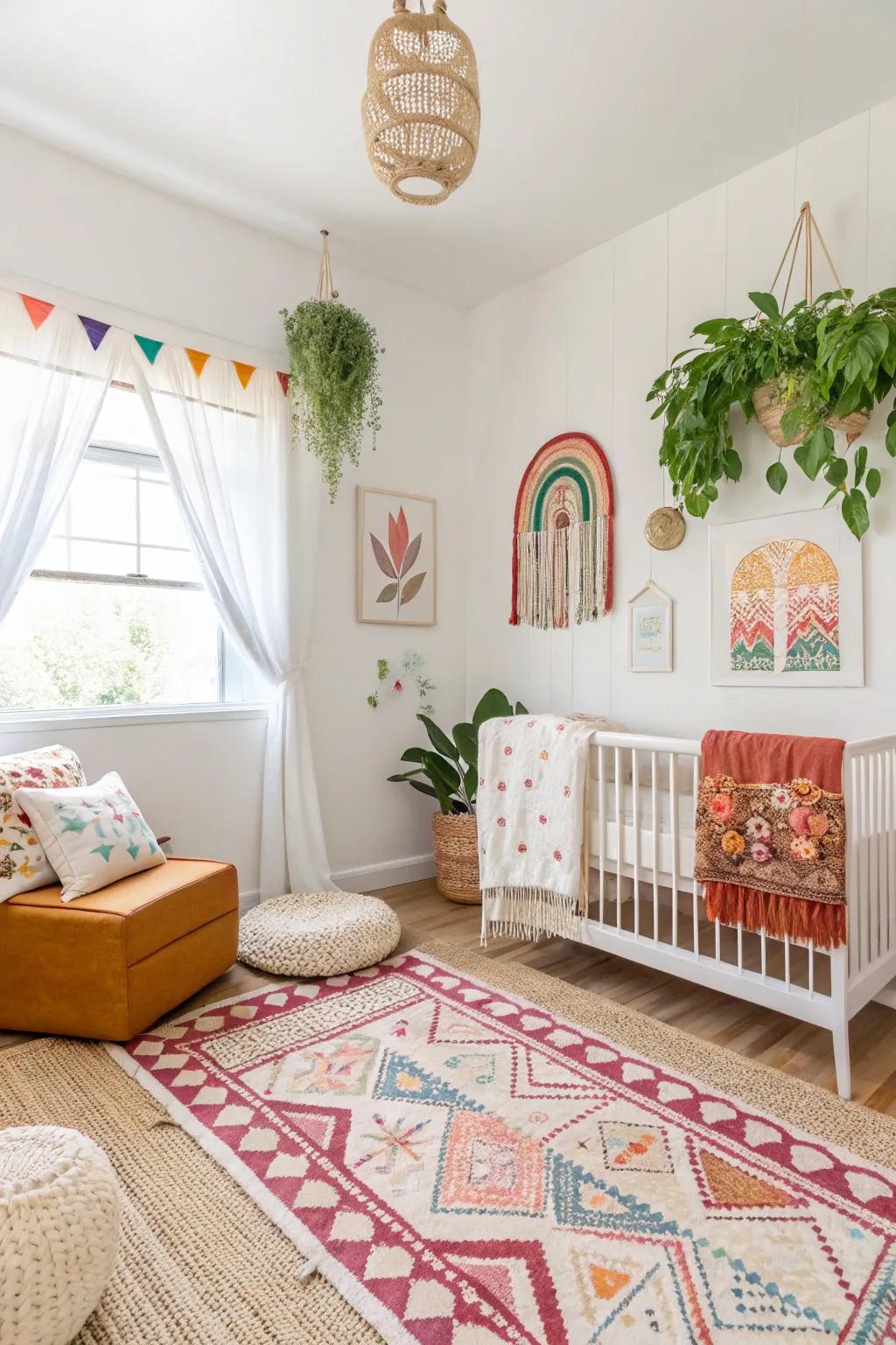 Boho looks with bright whites create a fresh and gender-neutral nursery.