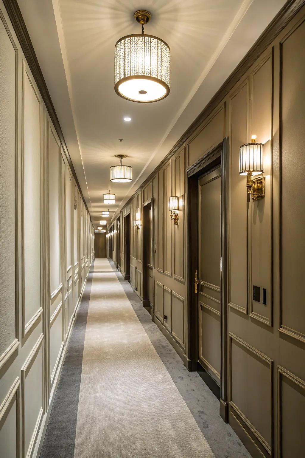 Wall-to-ceiling paneling provides a striking, cohesive aesthetic.