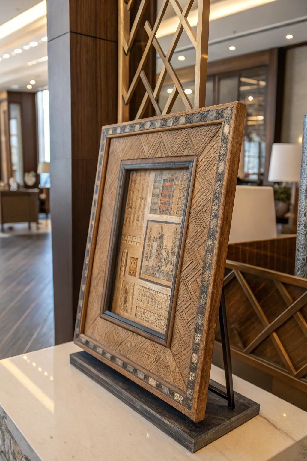 Mixed textures in frames create unique character.