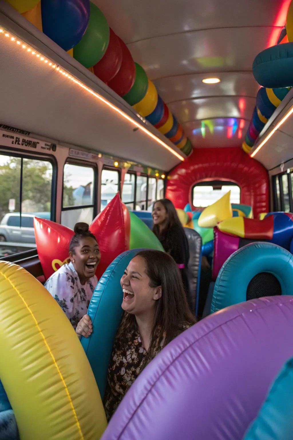 Inflatable figures give the decor a playful and unexpected element.