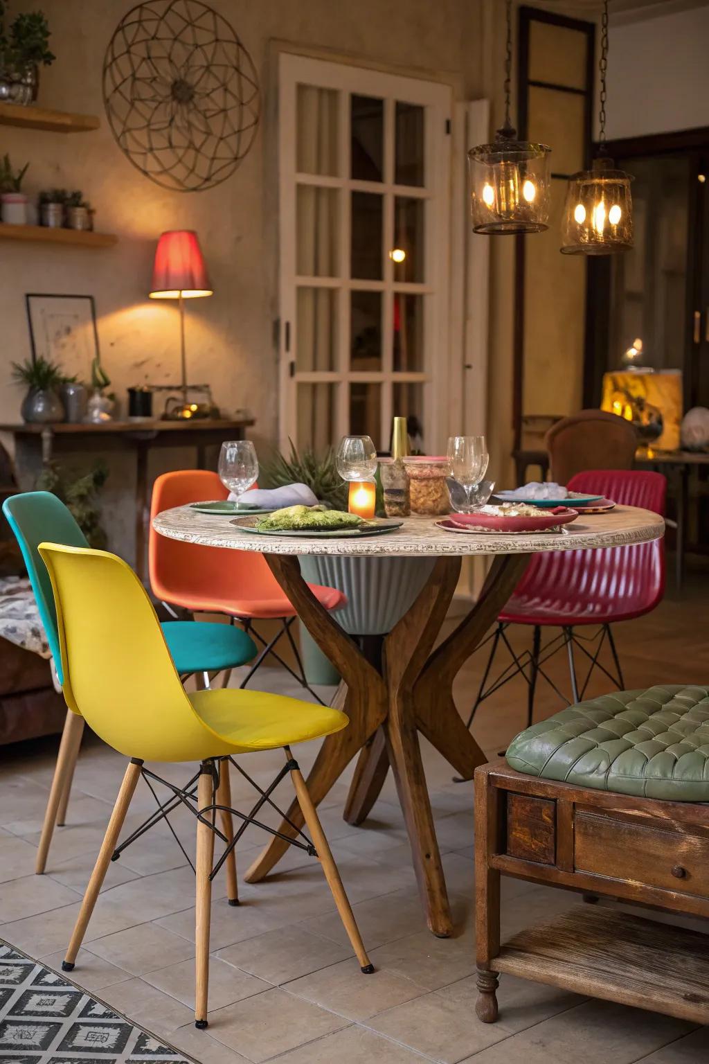 An assortment of chairs adds a relaxed, casual vibe.