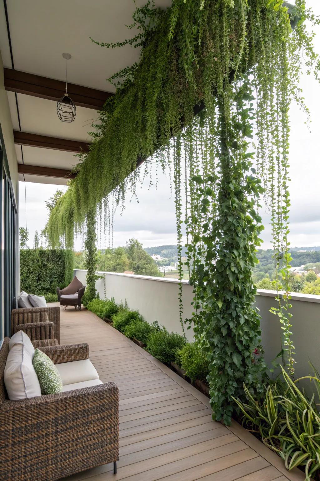 Combine privacy with nature through suspended greenery.