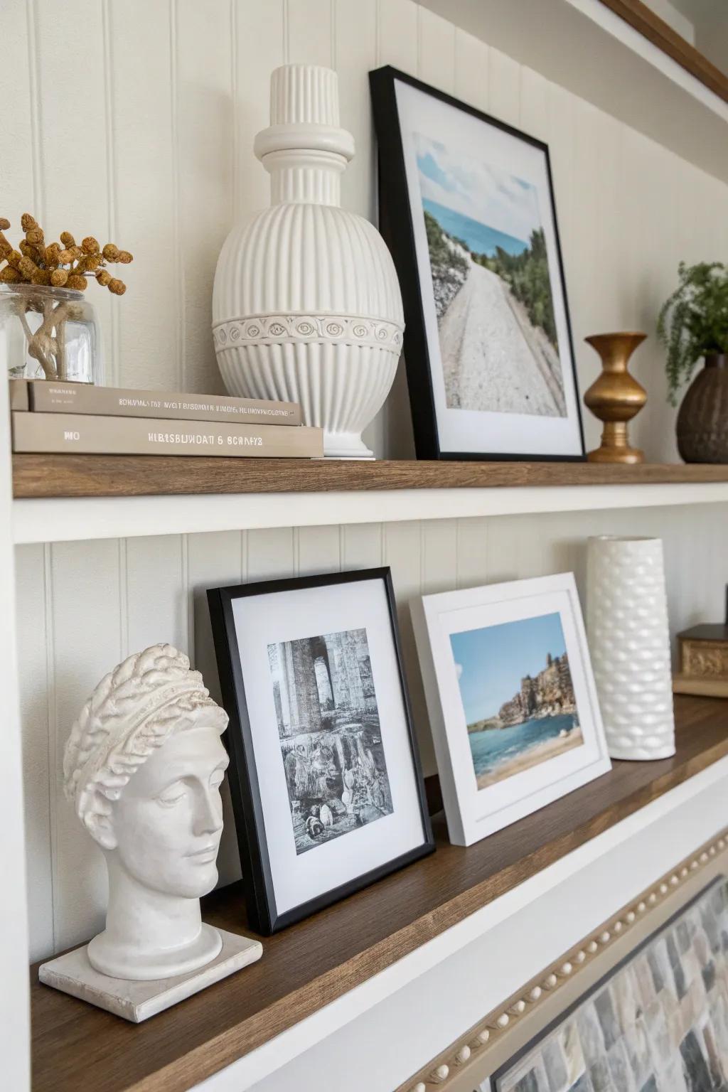 Utilize empty area for a striking and elegant shelf arrangement.