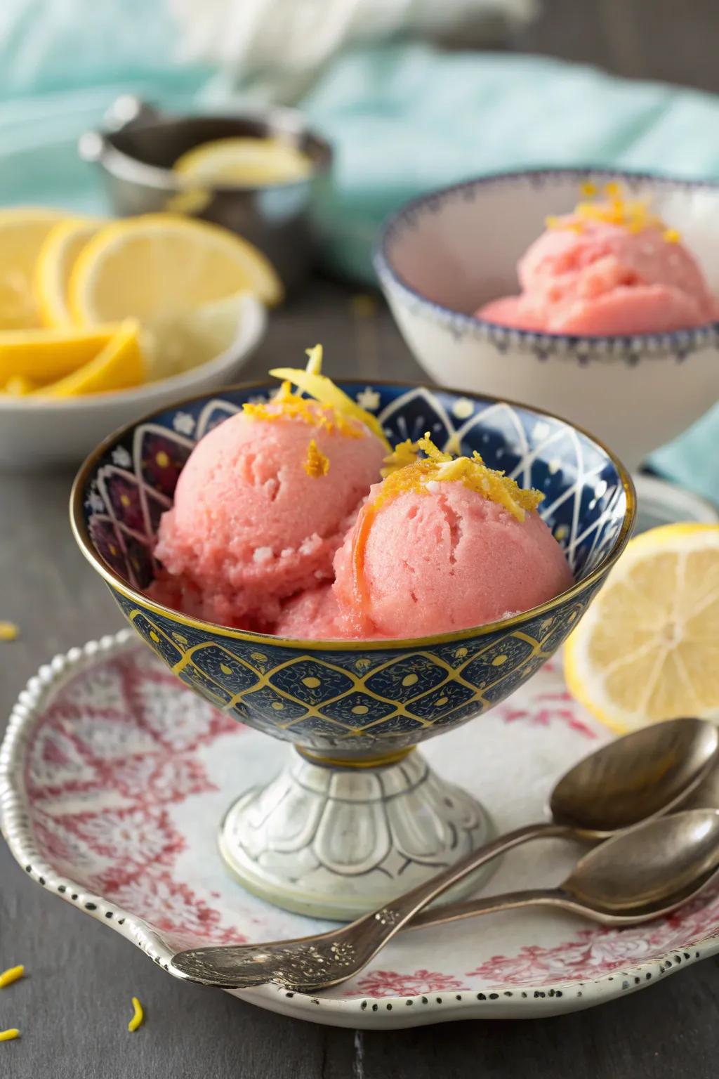 Rosy citrus frozen treat is a revitalizing and tangy dessert.