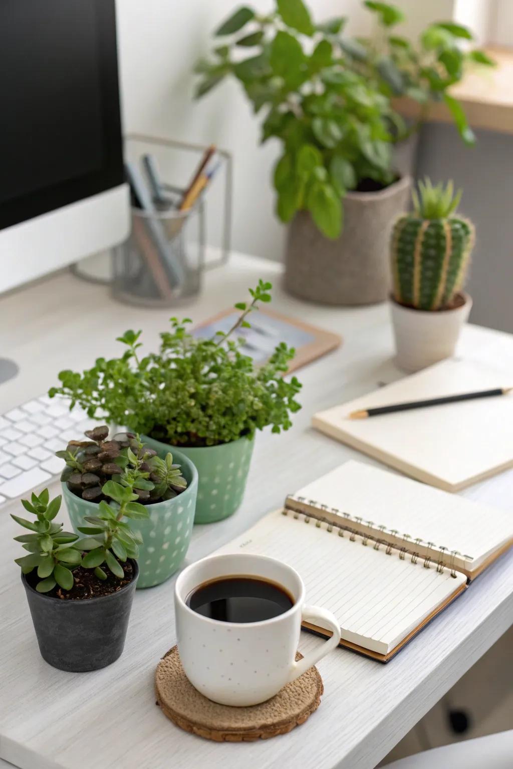 Increase creativity and calm in your workspace by adding plants.