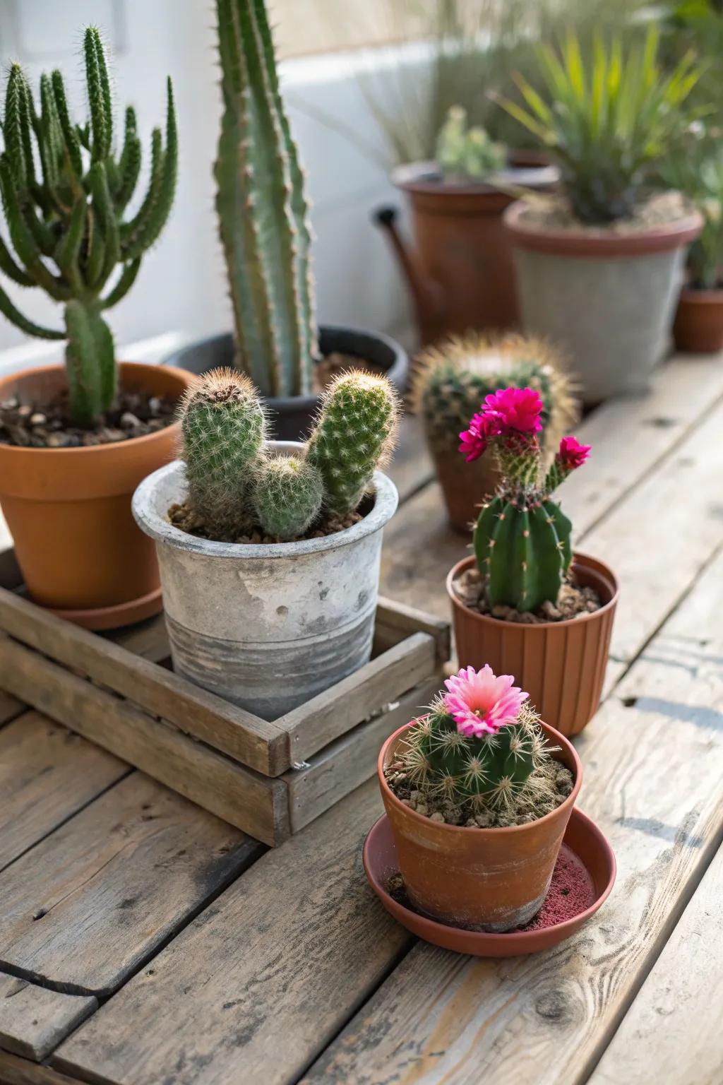 A varied assortment of cacti, excellent for introducing a dash of the desert to mom's décor.