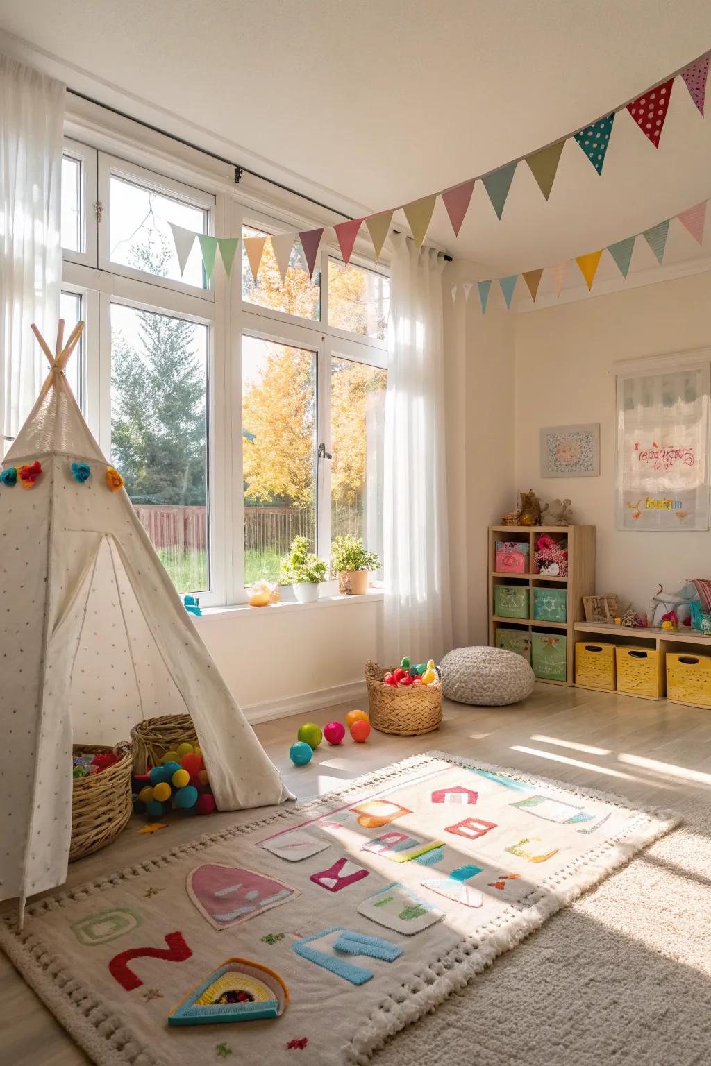 A bright and welcoming playroom is made with natural light.