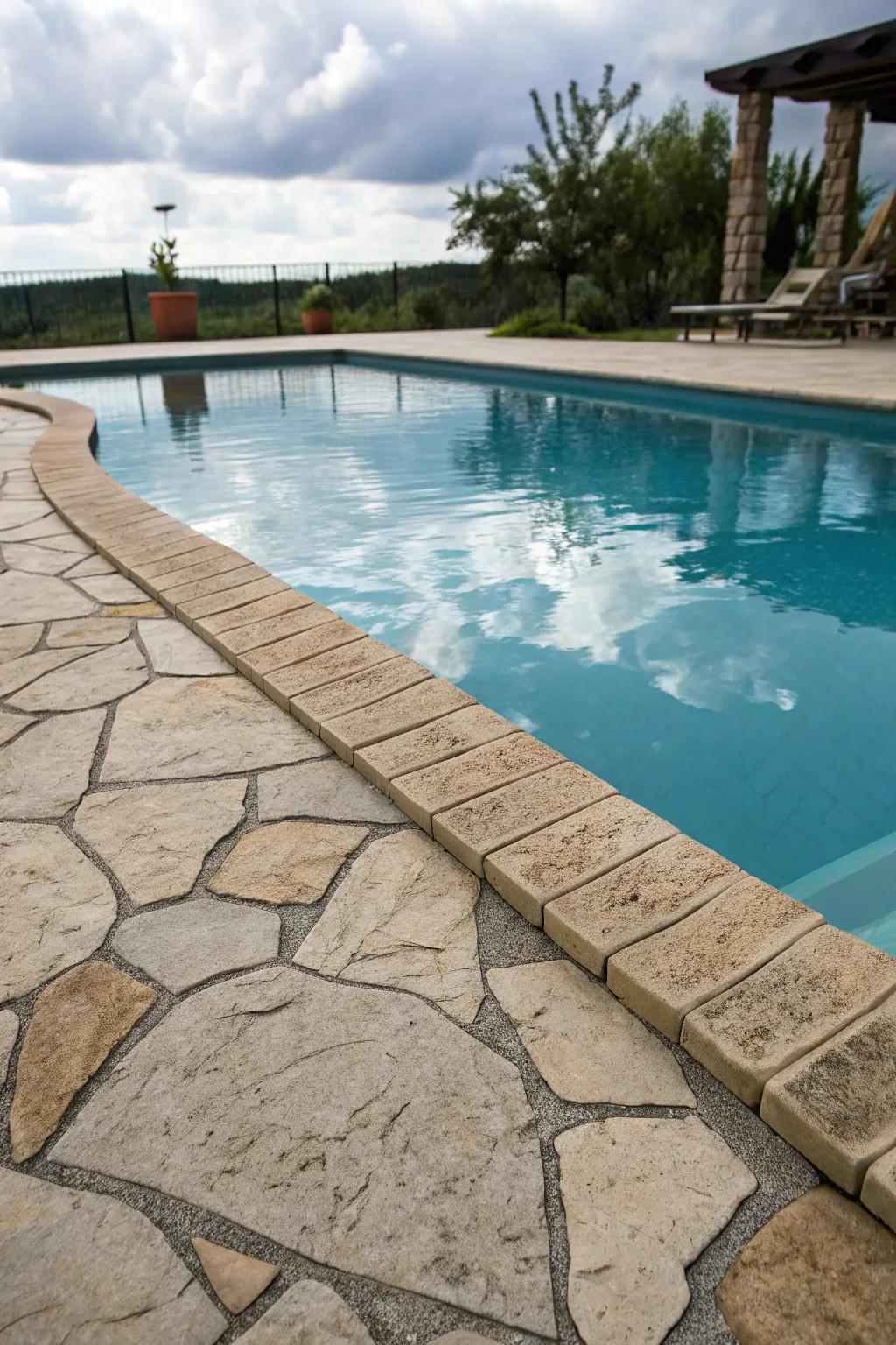 Textured finishes in coping enhance safety and visual interest.