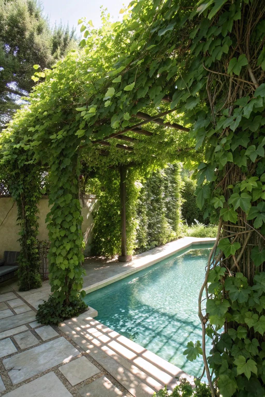 A stemwork with tendrils furnishes native and refined privacy.
