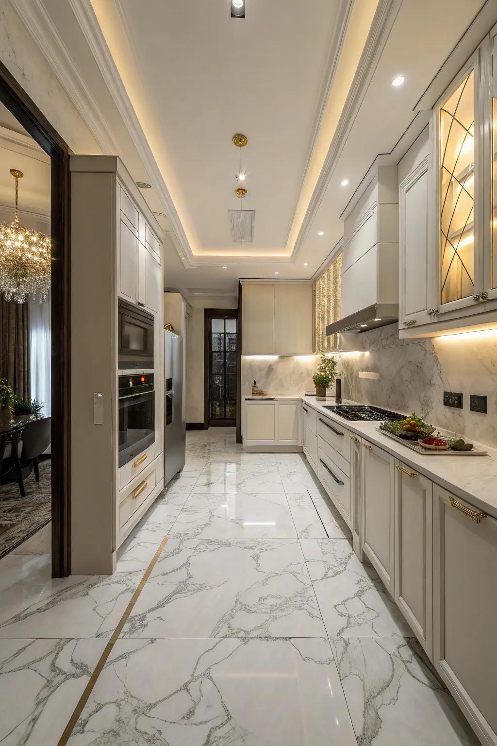 Quartz patterns infuse elegance and opulence into kitchen spaces.