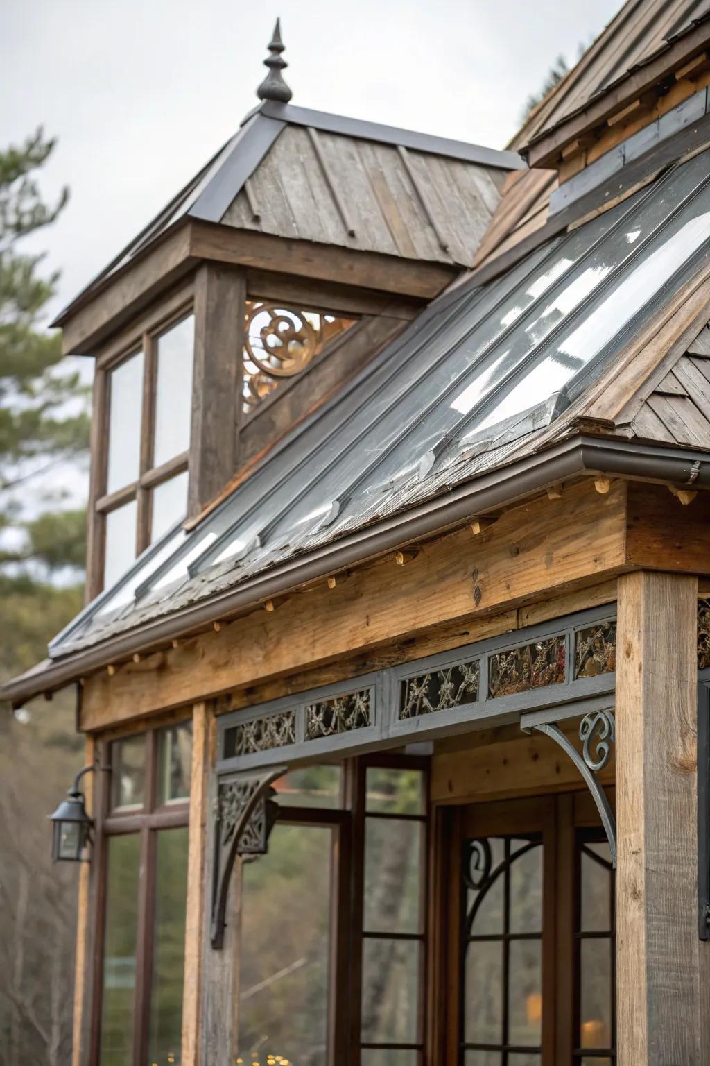 A mixed-material porch roof adds intrigue.