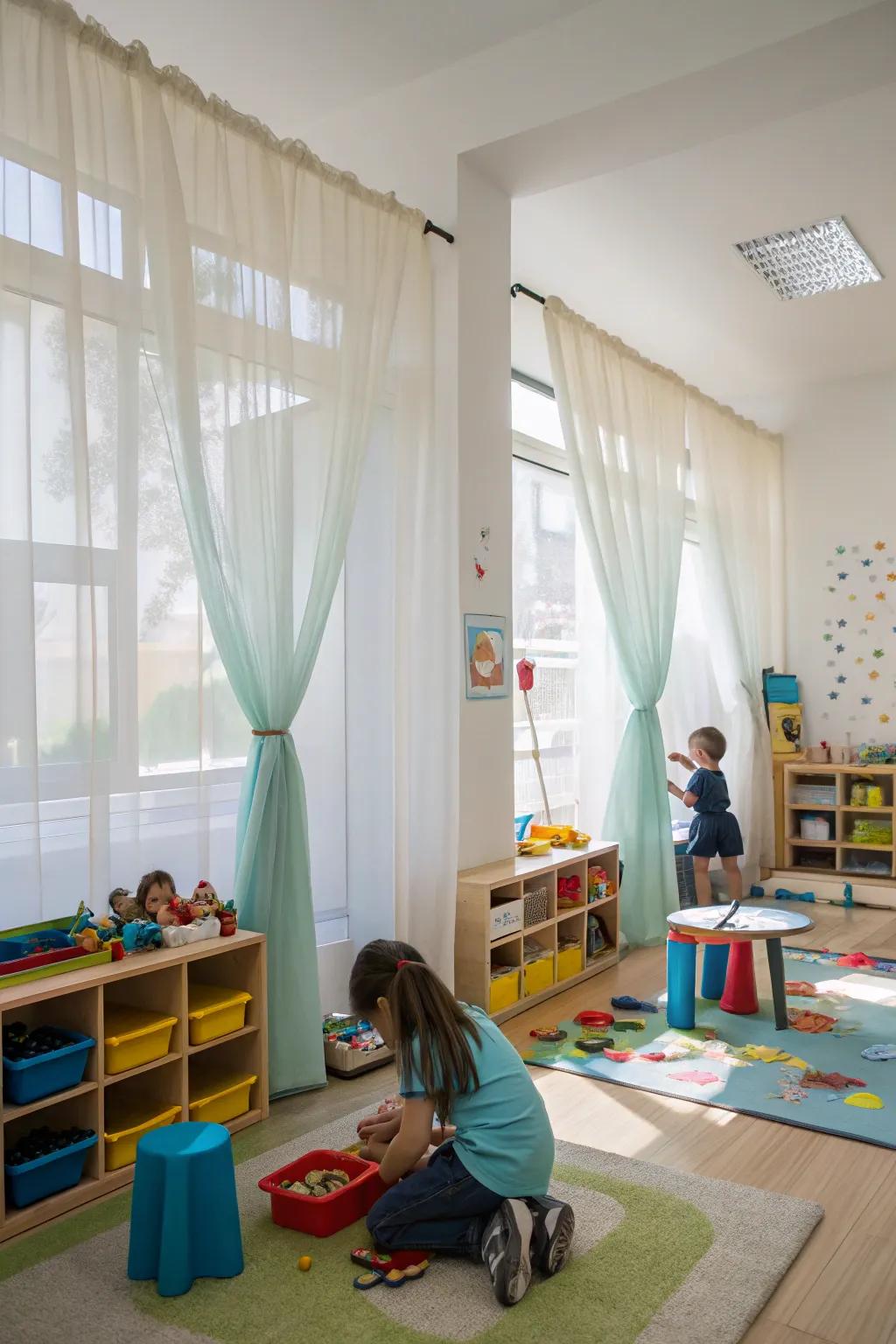 Airy curtains enhancing natural light and decor.