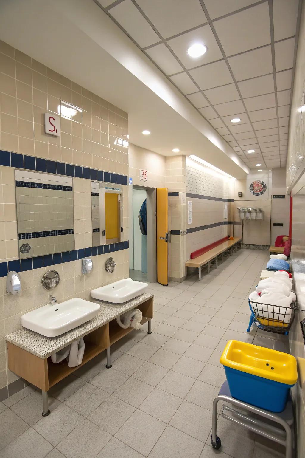 Adaptable zones add convenience to public bathroom design.