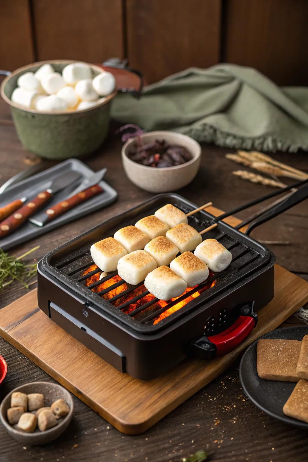 A sweet and playful ending to your raclette gathering with cooking marshmallows.
