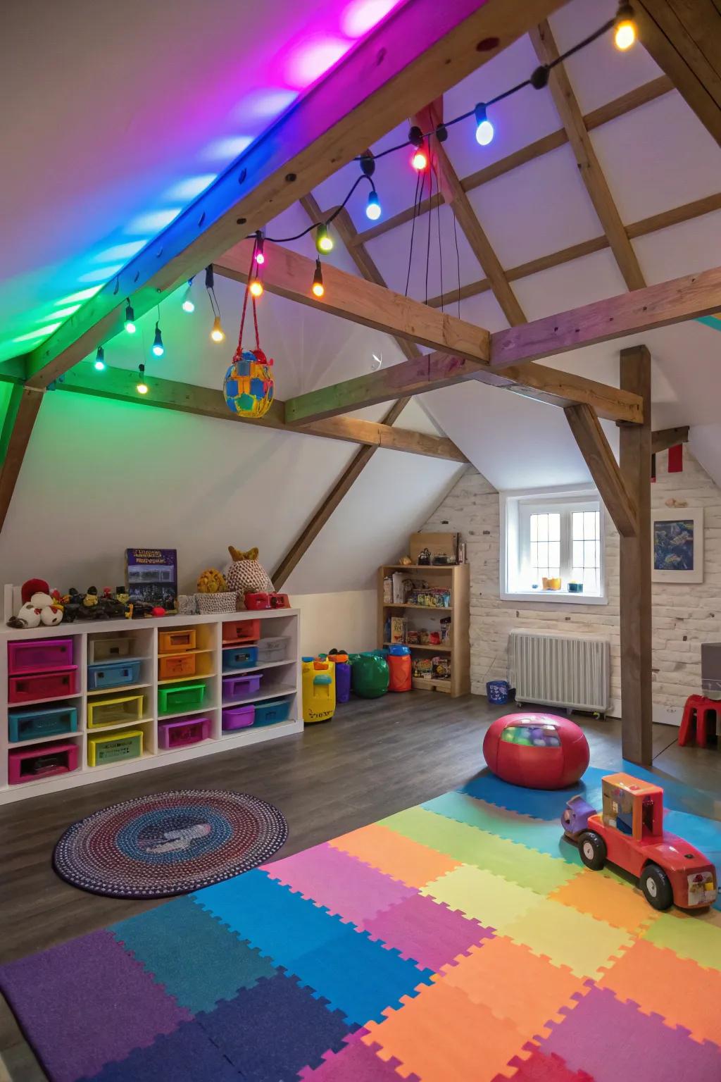 Add playfulness through hue-swapping LEDs.