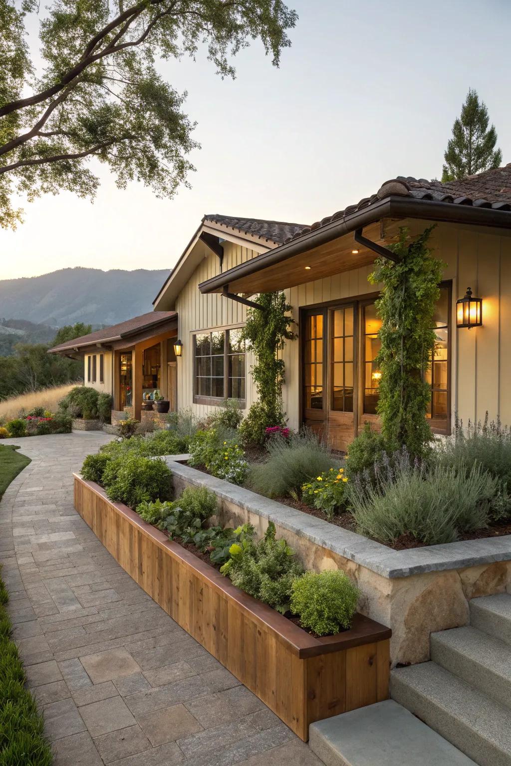 Built-in planters blend architecture with natural beauty.