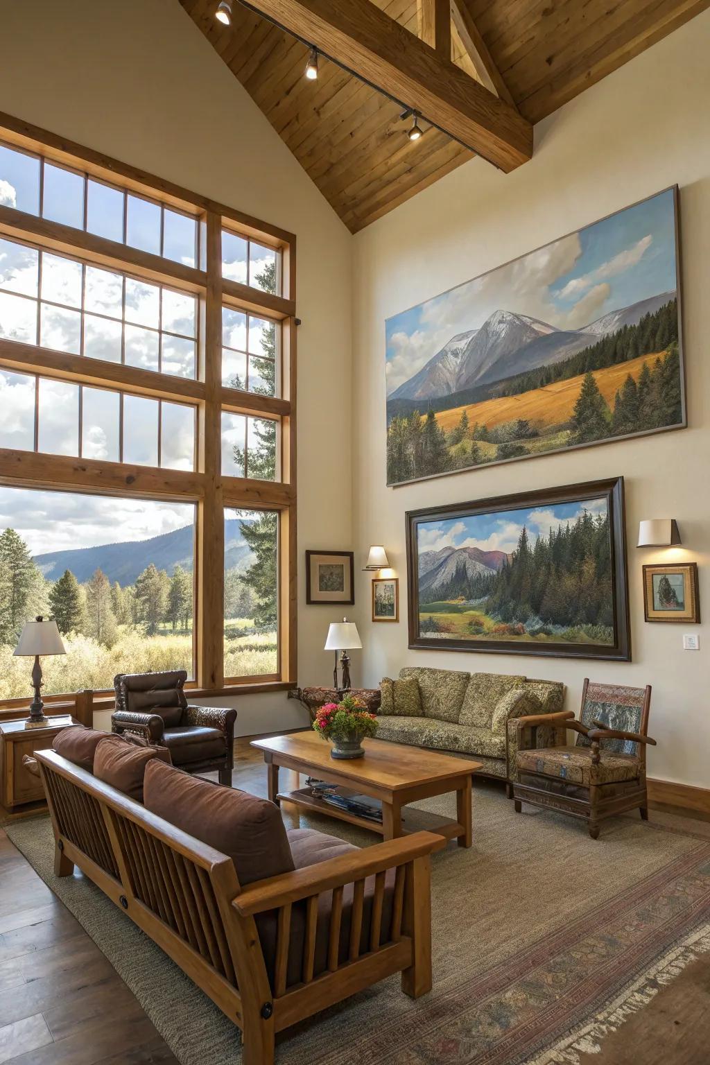 Art inspired by nature enhances the ranch style aesthetic.