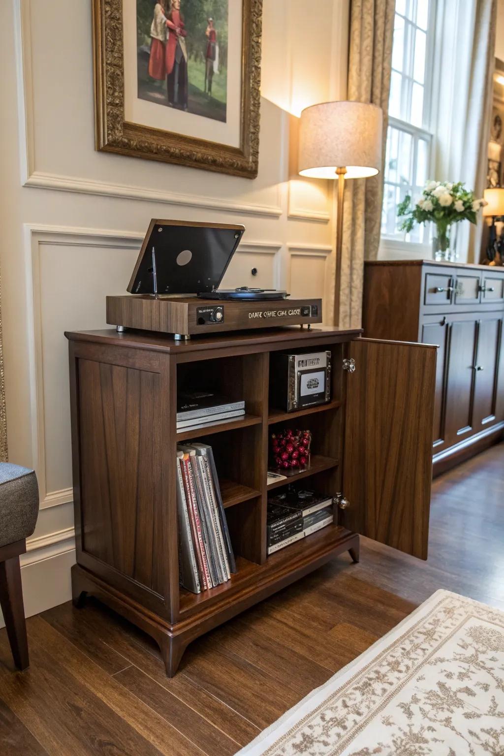 Hidden consoles offer a tidy and secure way to store your vinyl treasures.