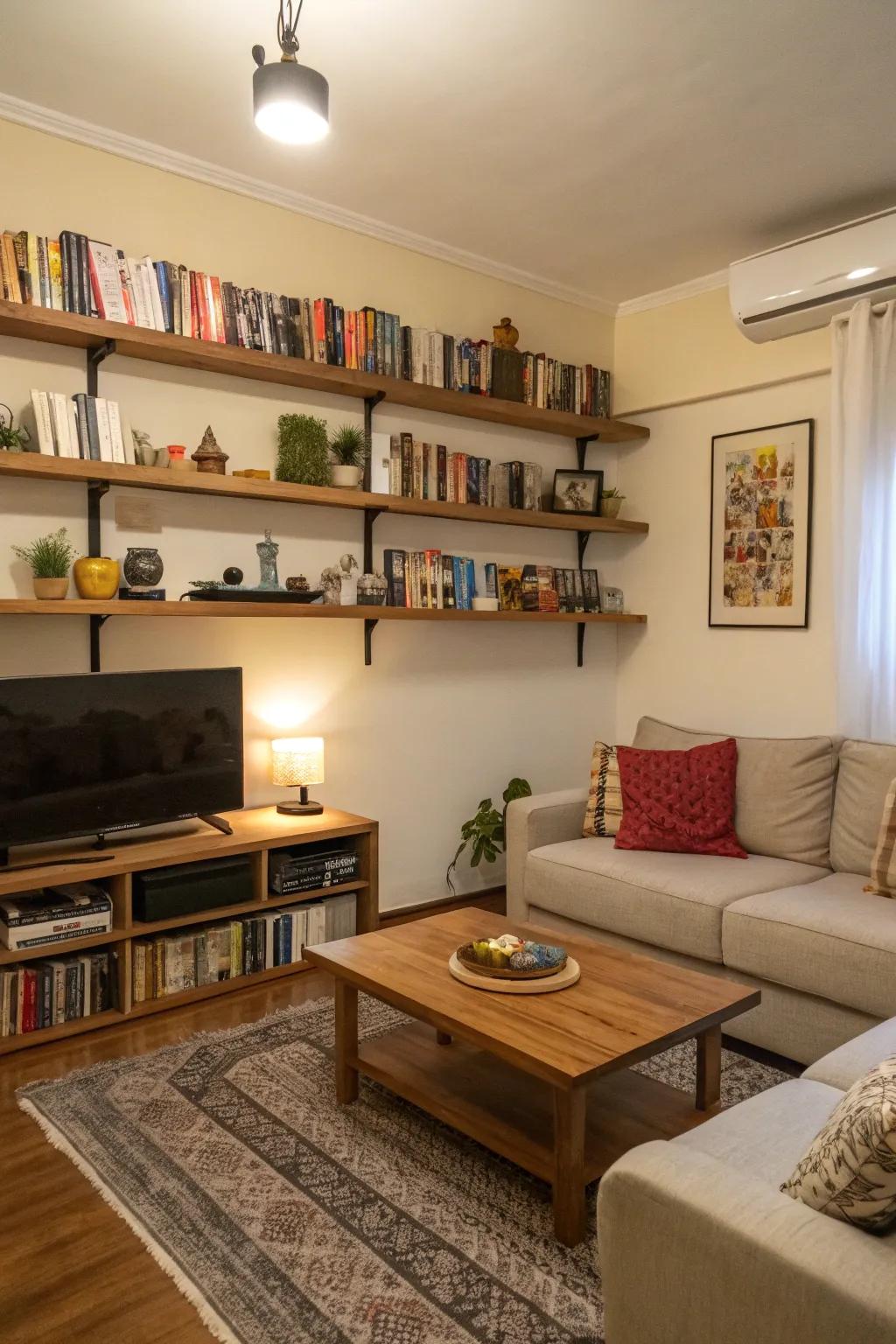 Elevated shelves offer stylish display options without damage.