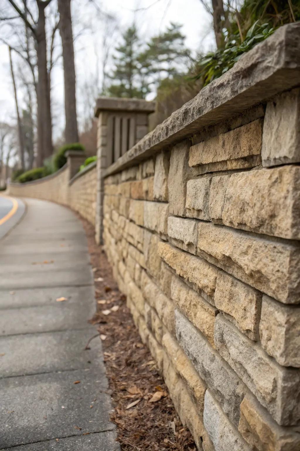 Stone facades impart texture and sophistication to retaining walls.
