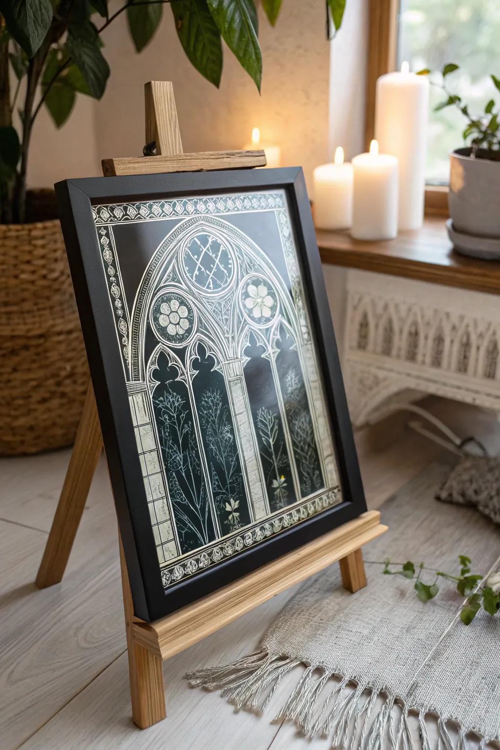 Elevate your space through the classic beauty of Gothic-inspired reverse glass artistry. #GothicBeauty #MinimalistDecor