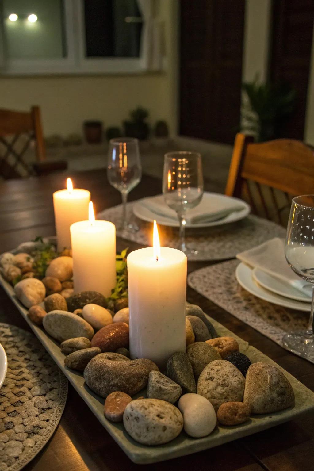 Flames and rocks adding warmth