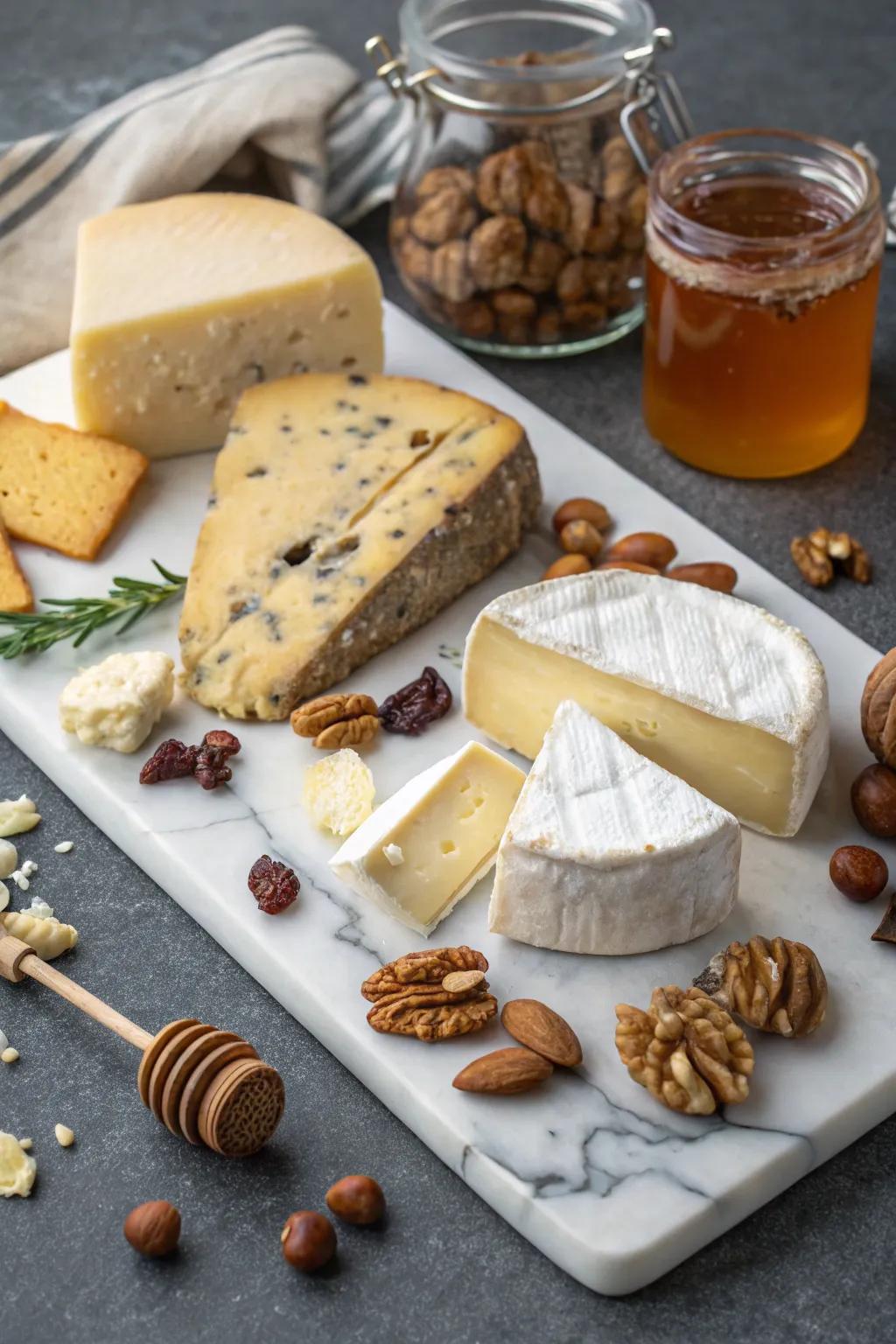 A curated cheese assortment brings sophistication to your breakfast.
