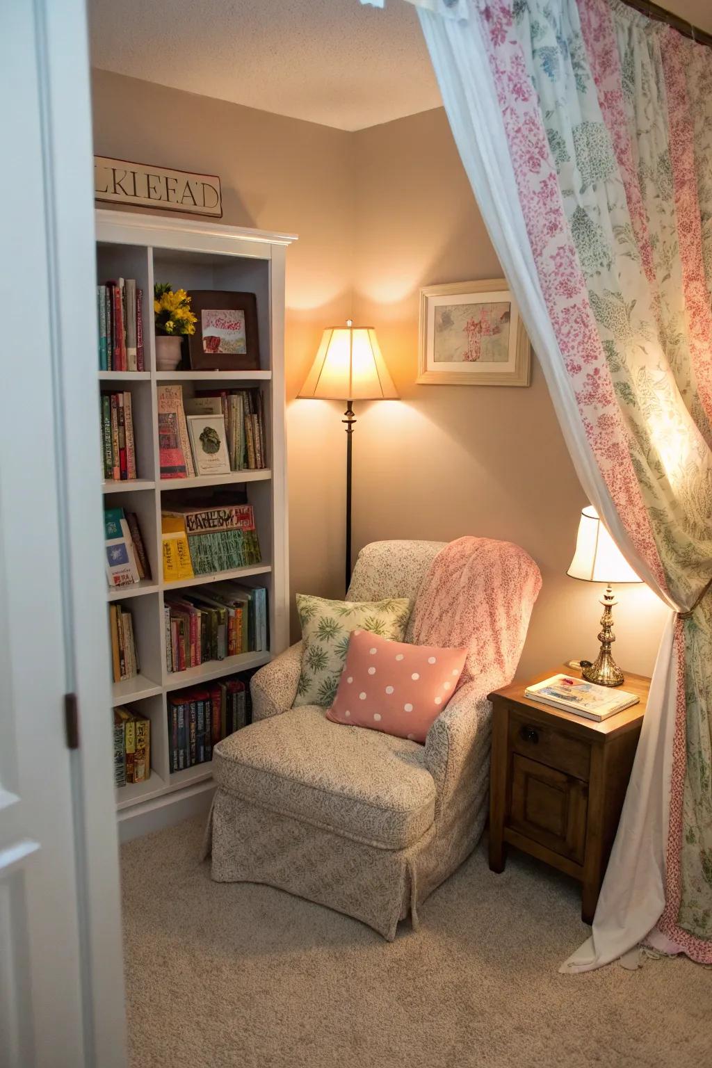 A secret reading alcove furnishes a personal getaway.