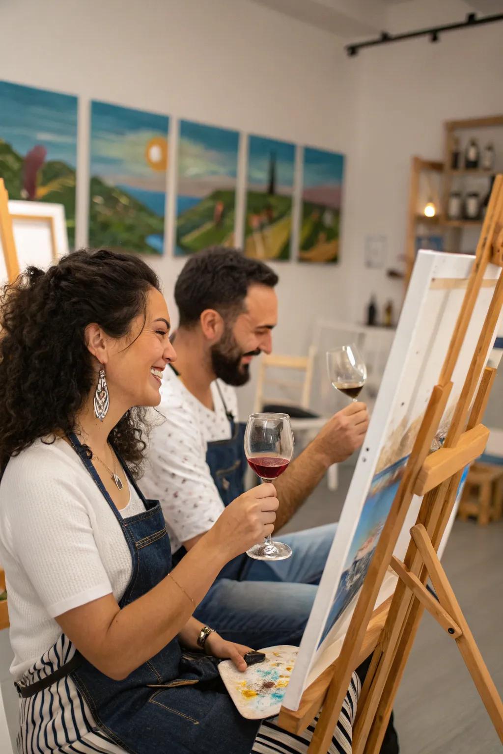 Appreciate a relaxing and creative wine plus pigment evening.