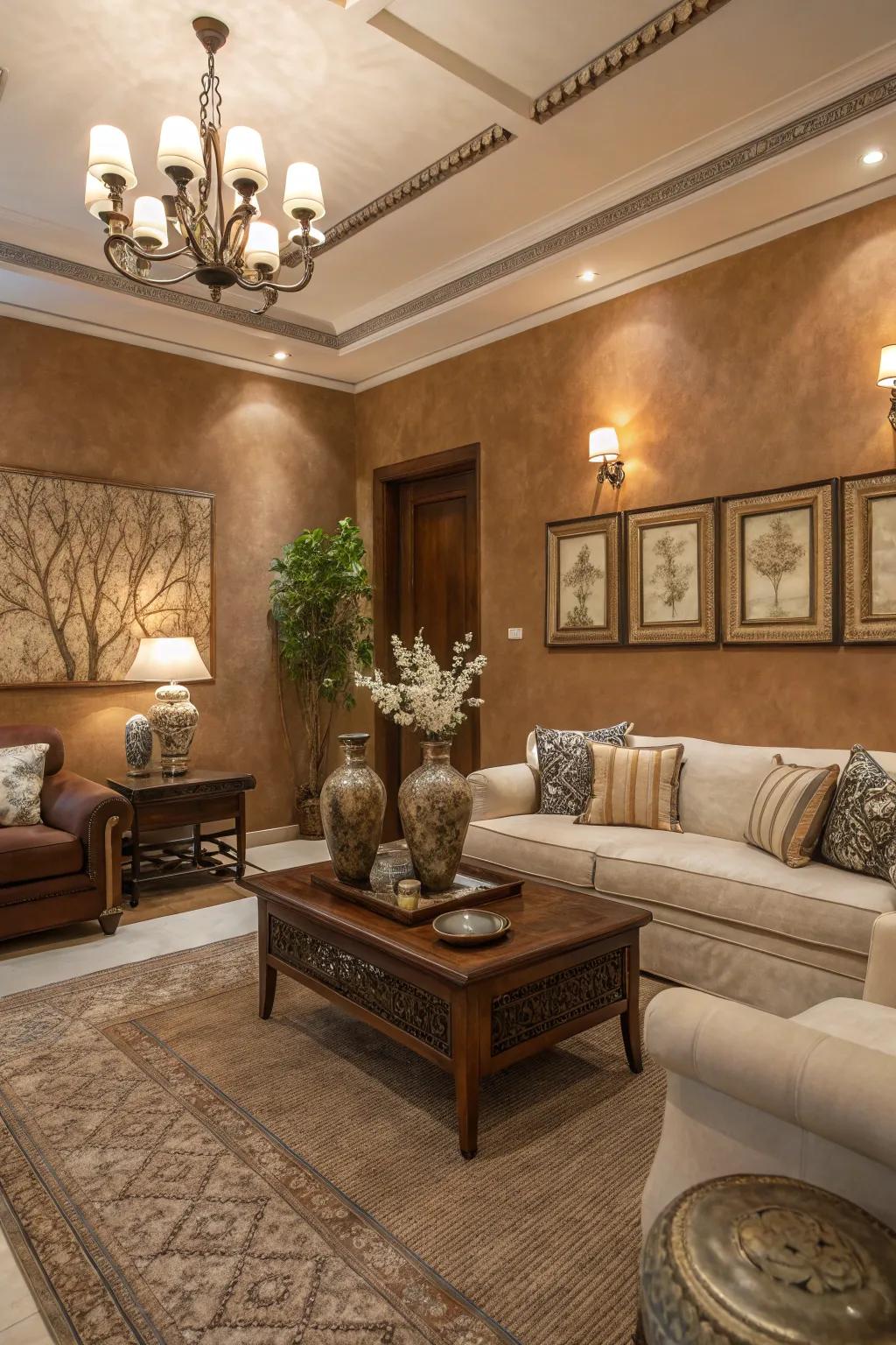 Earthy browns propose warmth and sophistication.