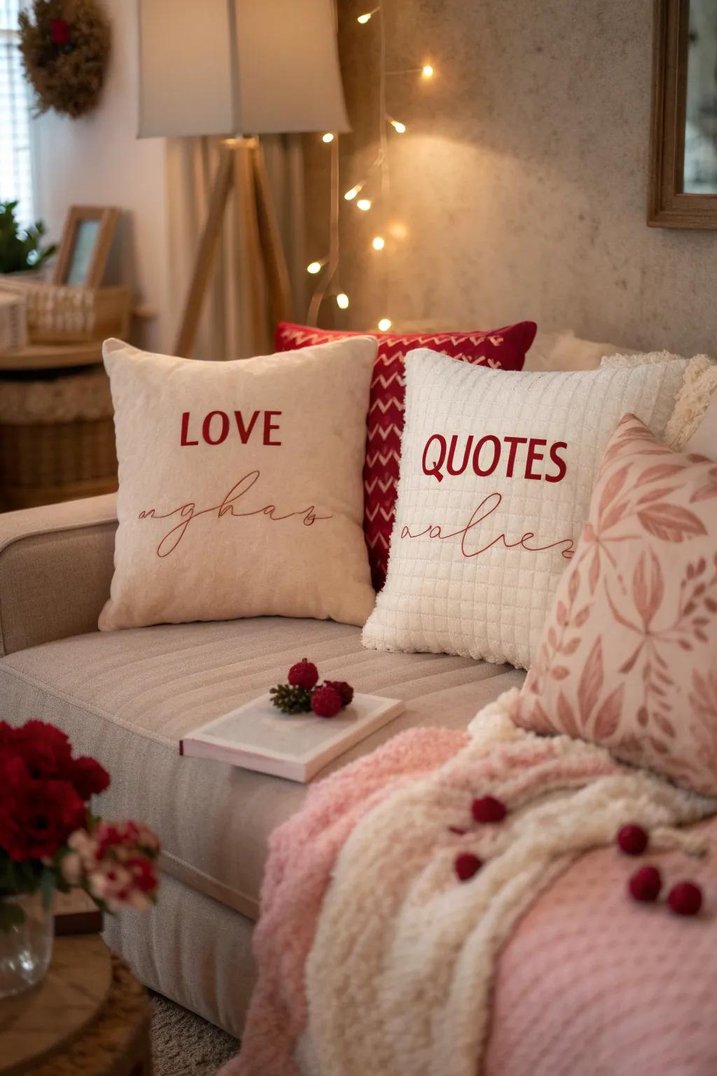 Cozy up your space with delightful themed throw pillows. #ThrowPillows #LoveQuotes