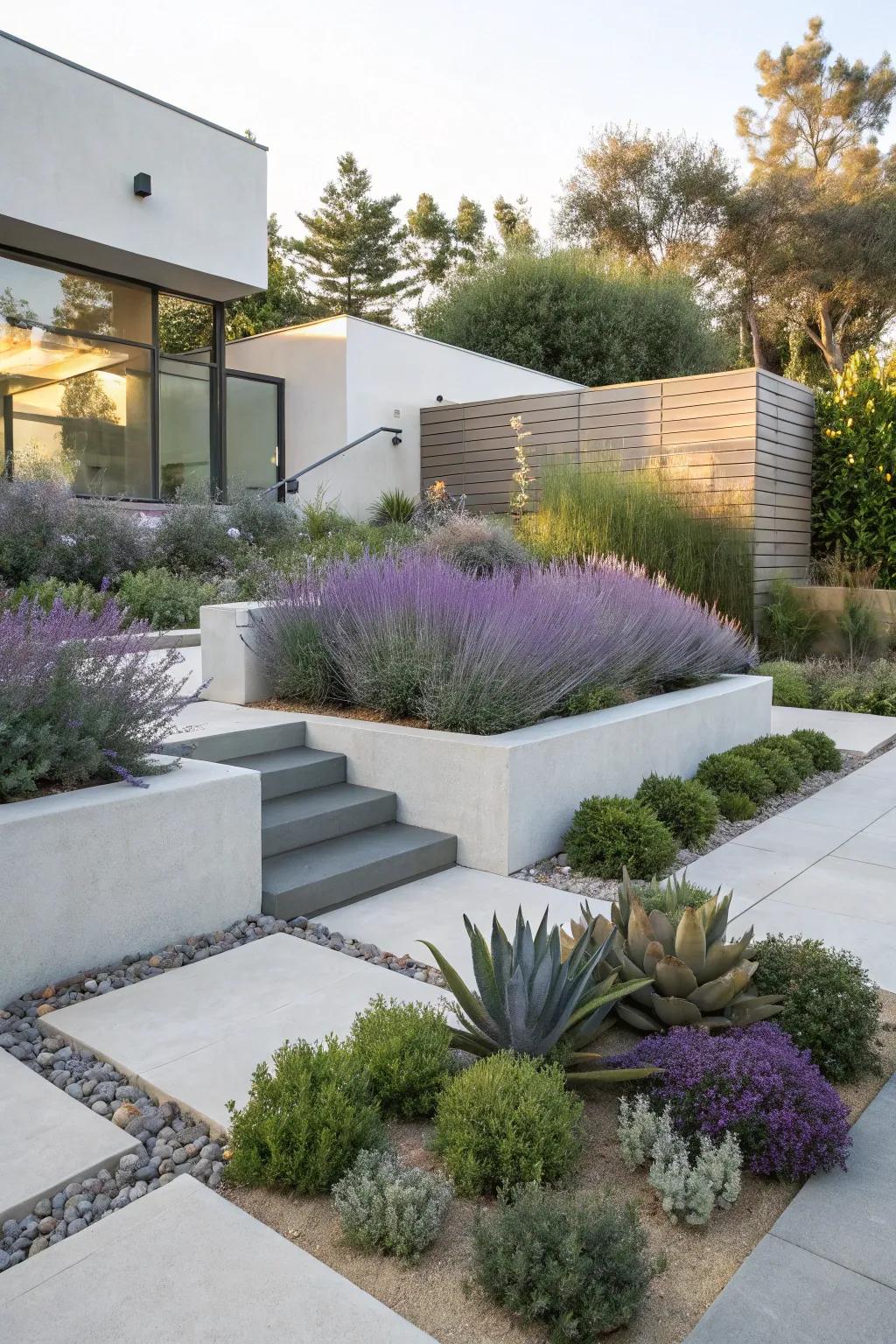 A modern garden displaying Azure blooms and thickleaf.
