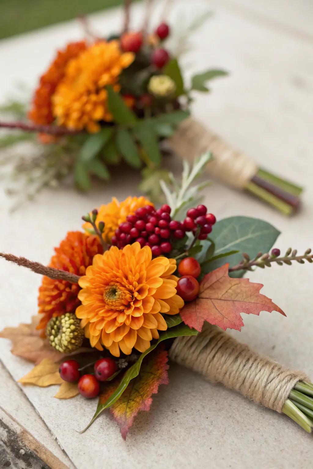 Handcrafted coat flowers contribute a distinctive nuance.