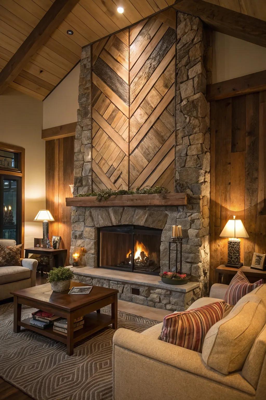 A feature wall creates an amazing backdrop for this countryside fireplace.