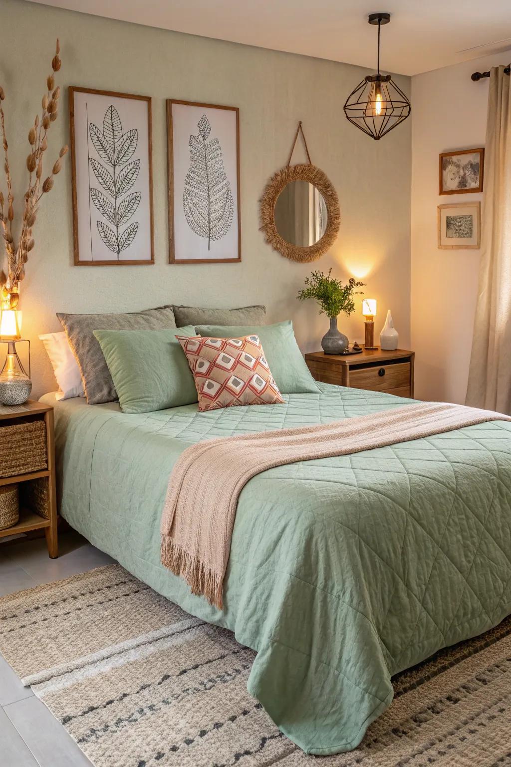 Peachy accents will give your design a more playful look.
