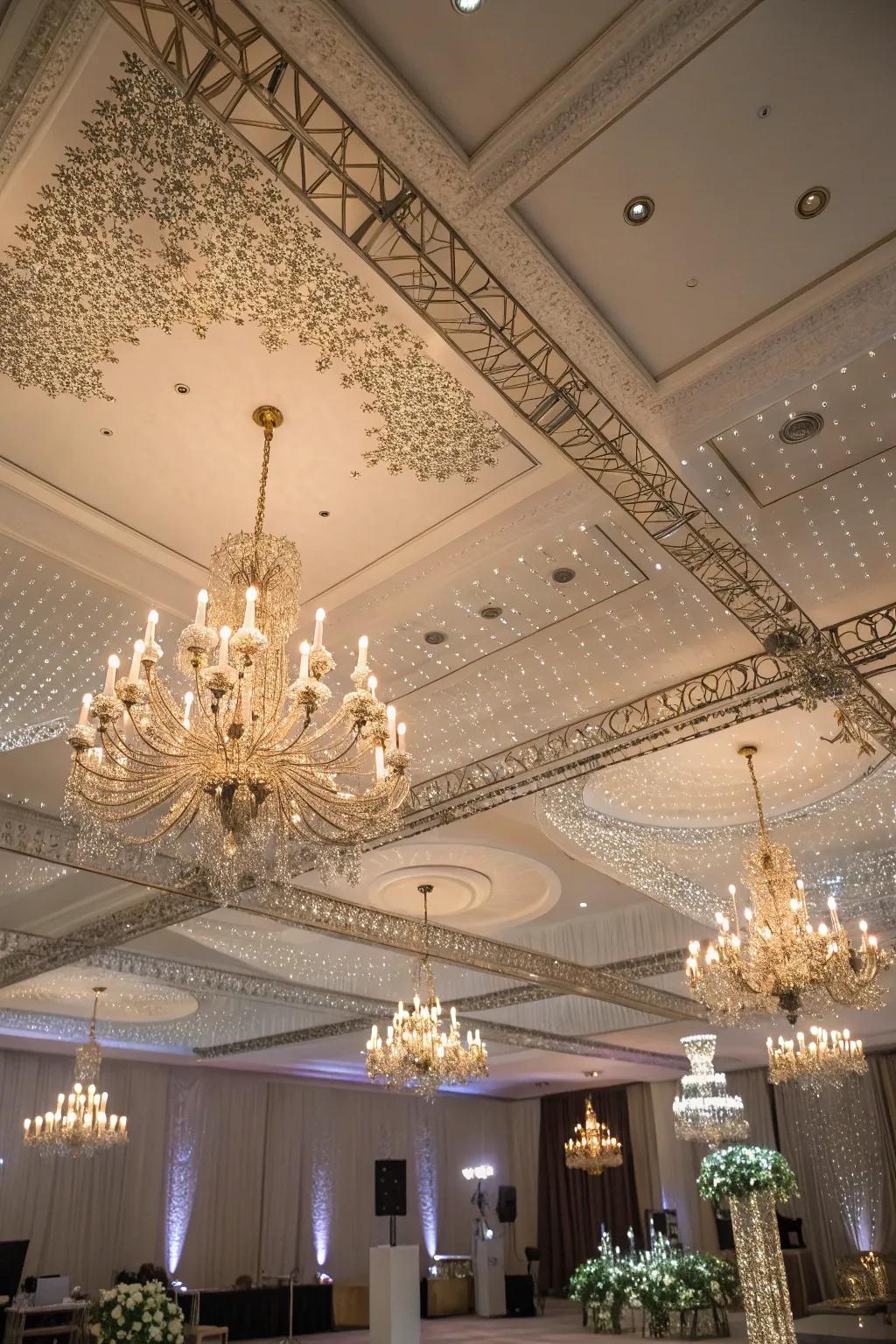 Candelabras and chandeliers infuse glam.