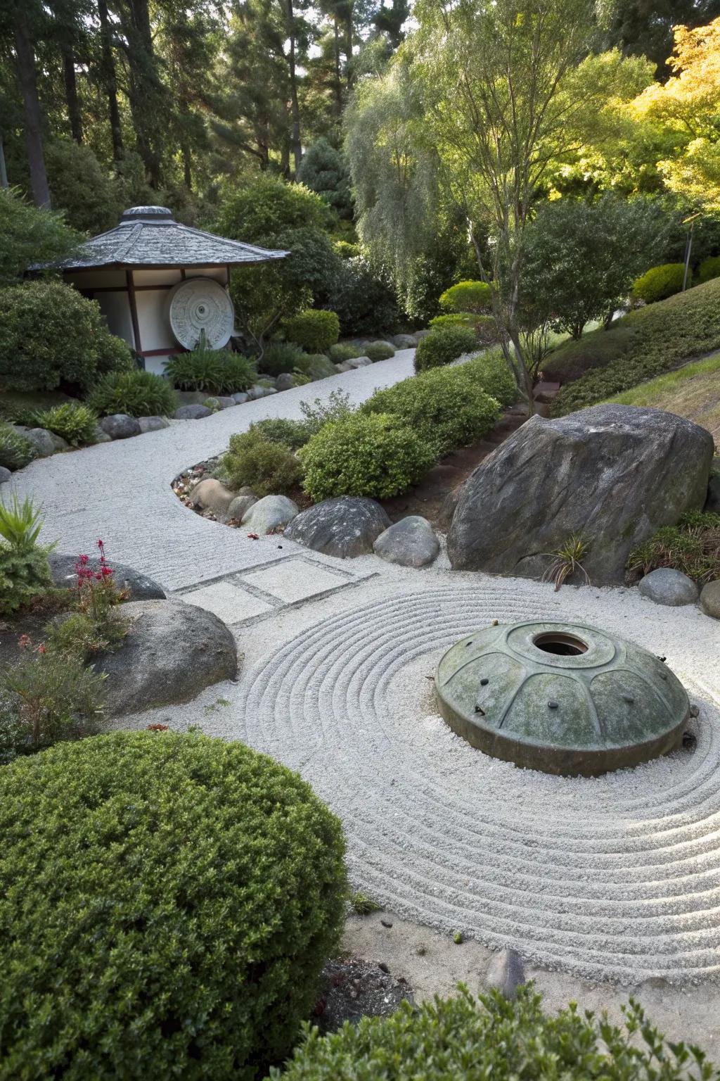 Zen gardens present a serene and artistic cover.