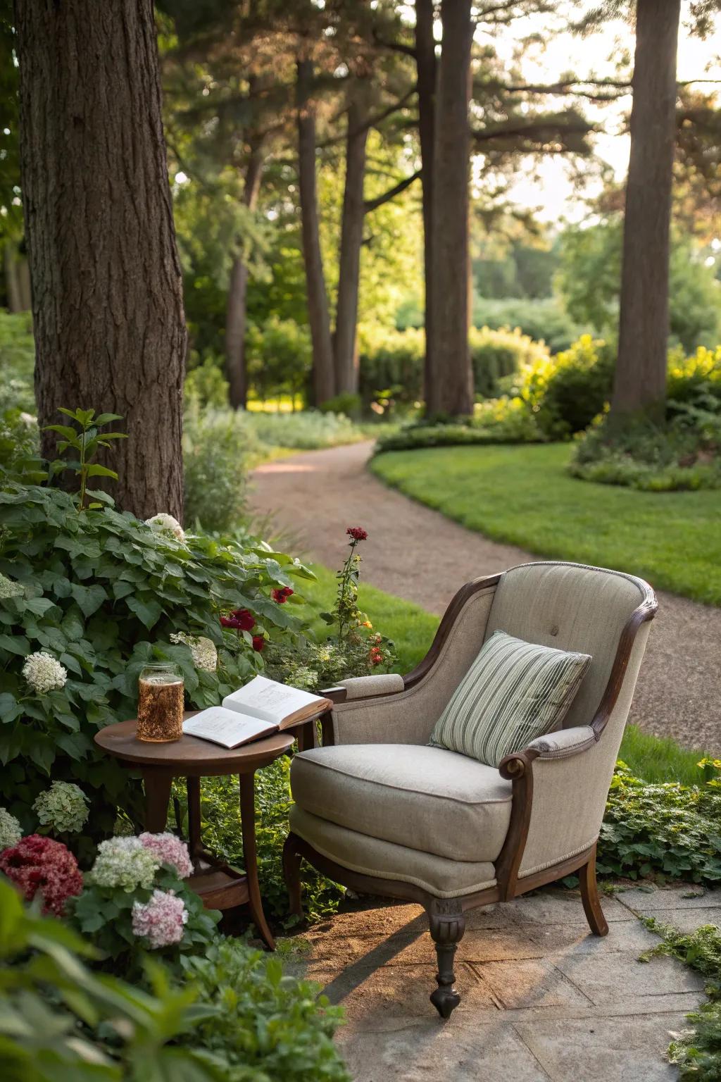 A reading nook furnishes a serene escape in your garden.