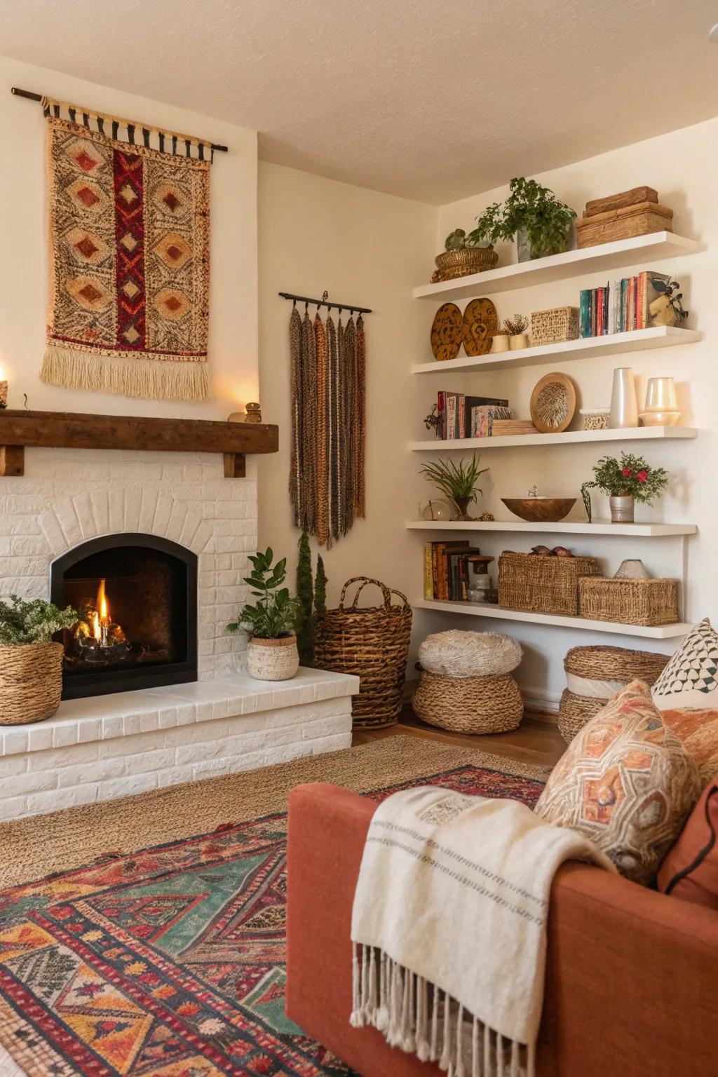 Free-spirited eclectic decor infuses vibrant energy into the living space.