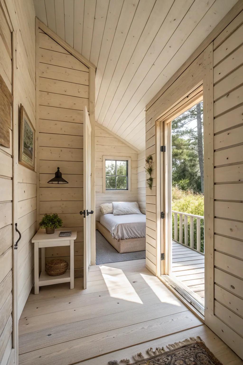 Shiplap in light shades has the capacity to make compact bedrooms appear more spacious and airy.
