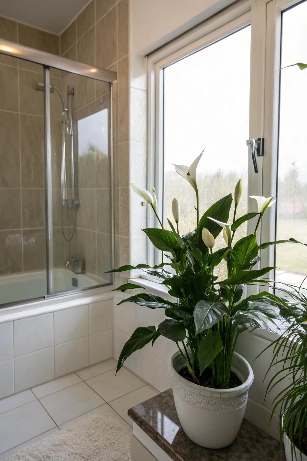 Serenity lilies contribute elegance and purification to your restroom.