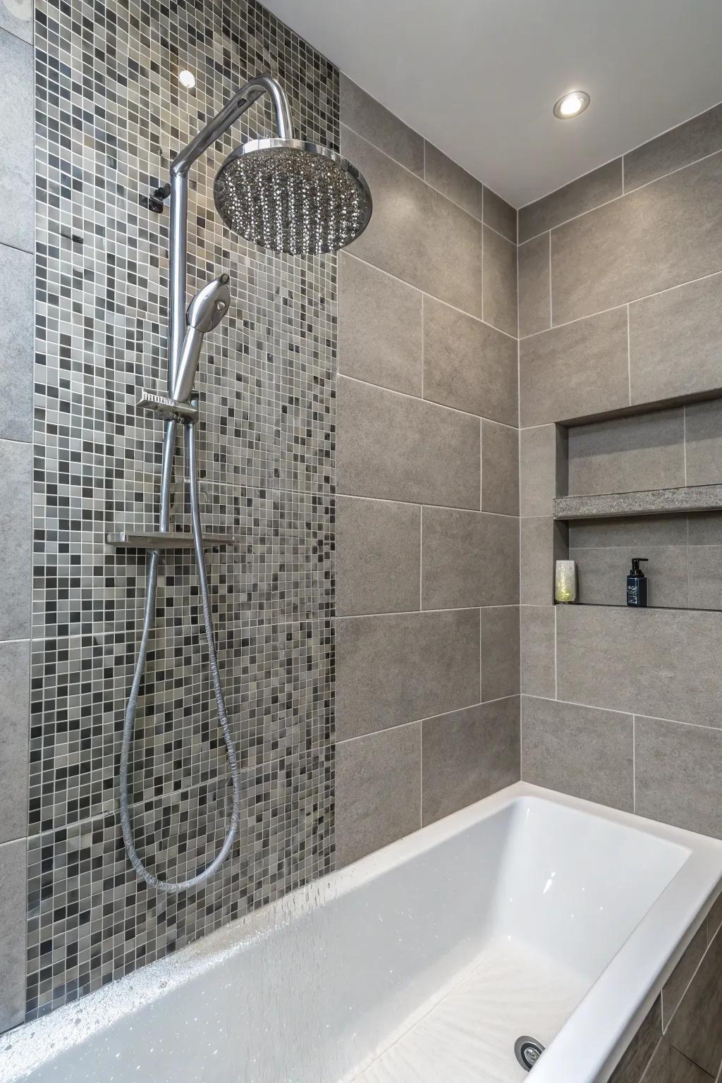 Intricate patterned designs featuring grey tiles.