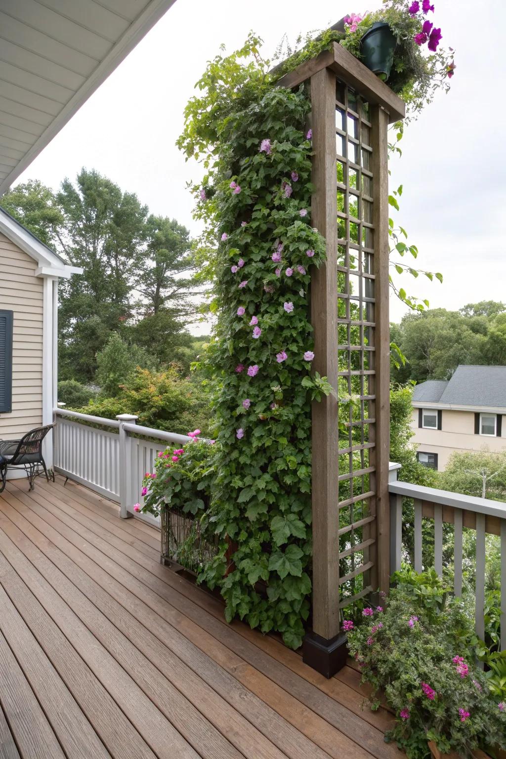 Upright gardens optimize area and incorporate greenery to your deck.