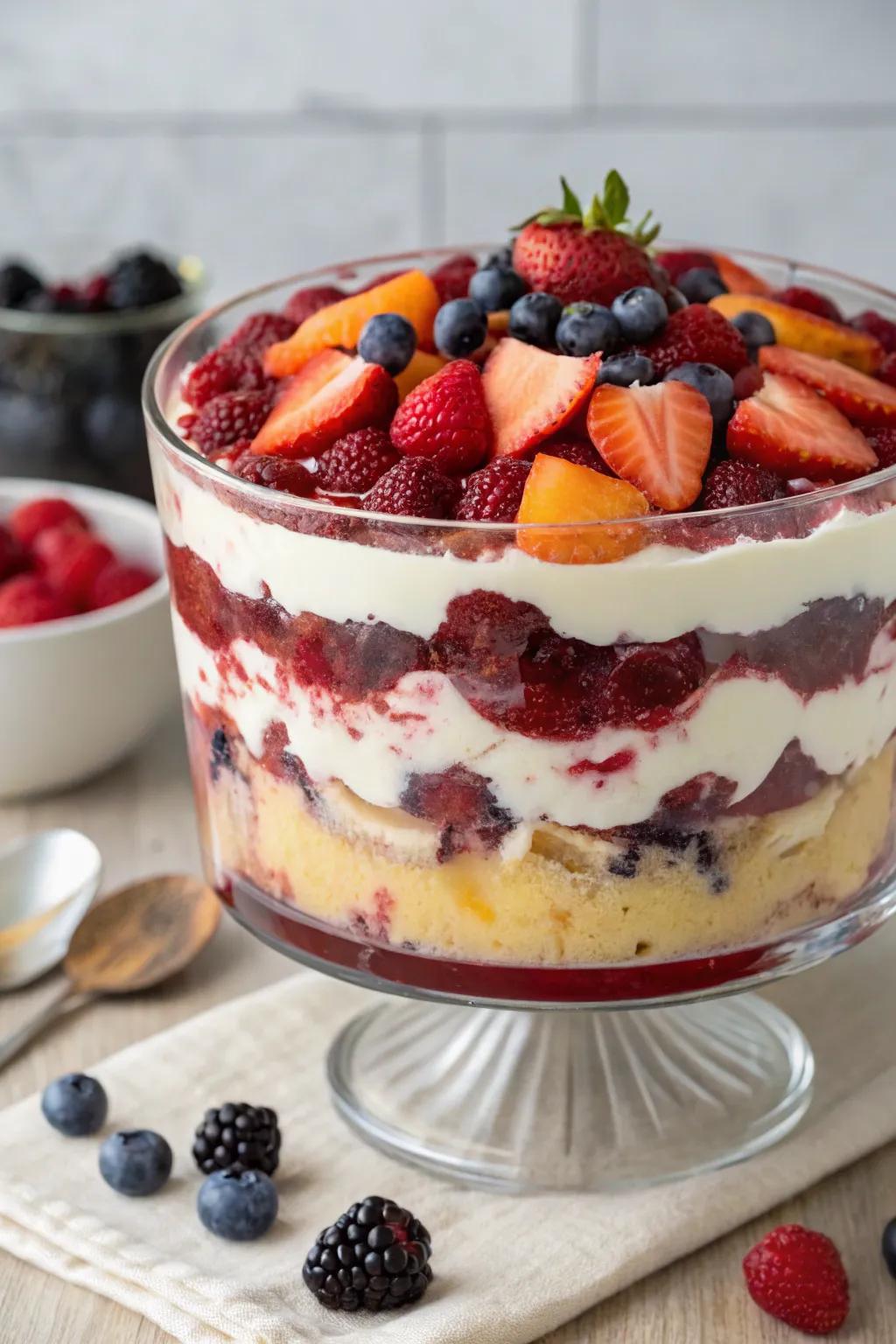 A layered fruit trifle makes a show-stopping dessert.