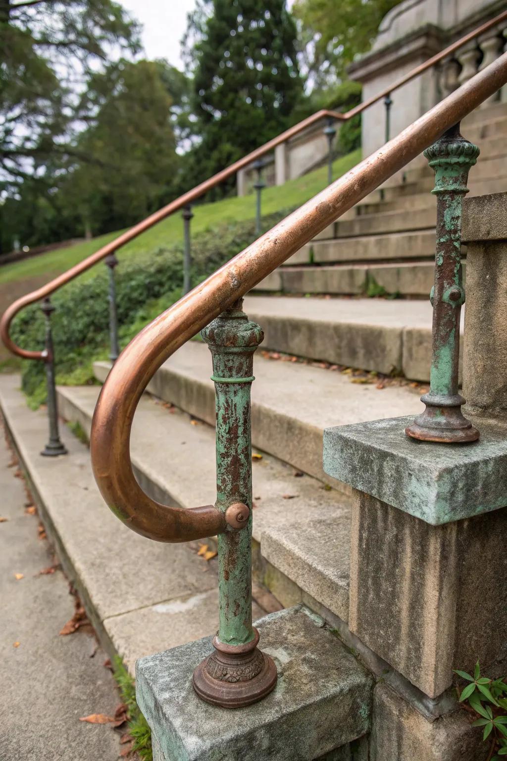 Bronze handrails acquire a unique patina, introducing elegance and warmth.