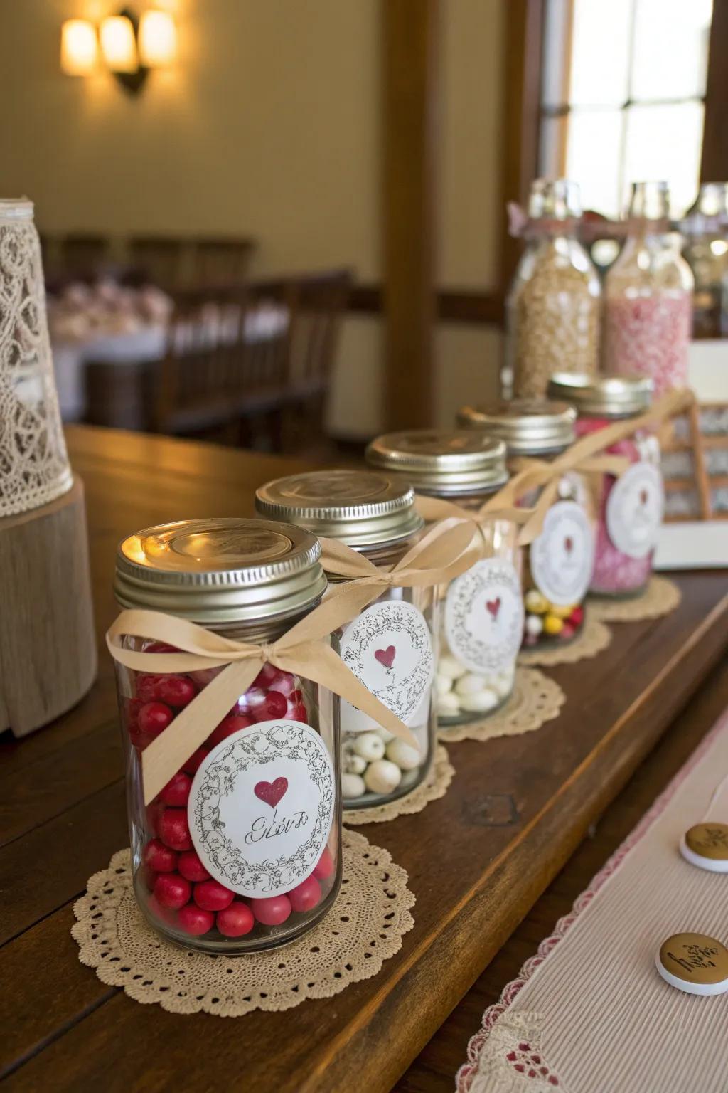 Memento containers filled with treats offer a personal touch for guests.